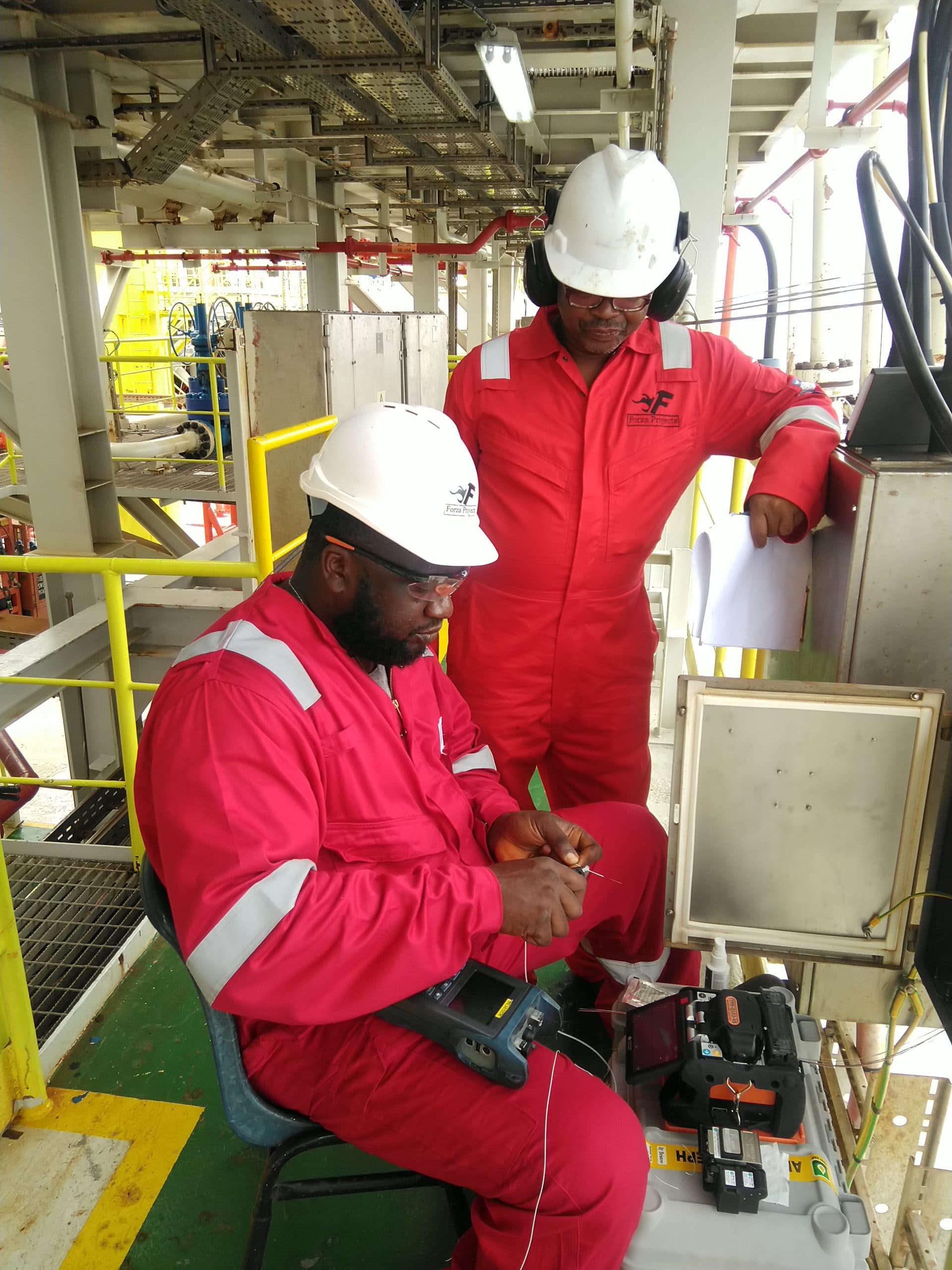 Forza Projects crew terminating instrumentation on an offshore platform